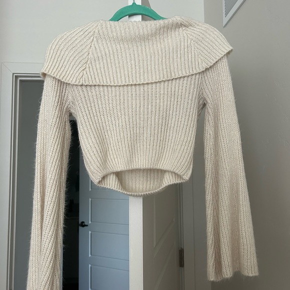 Fashion Nova Let’s Fly Away Off Shoulder Sweater Crop Top Cream - Picture 5 of 7